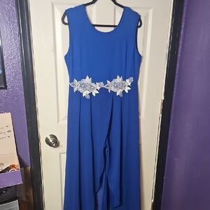 SHEIN Blue Maxi Dress/One Piece with White Floral Detail NWOT
